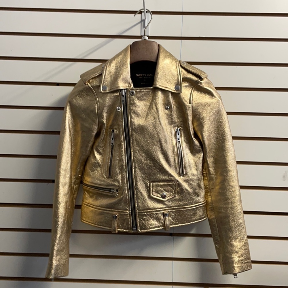 Nasty Gal Gold Biker Jacket xs